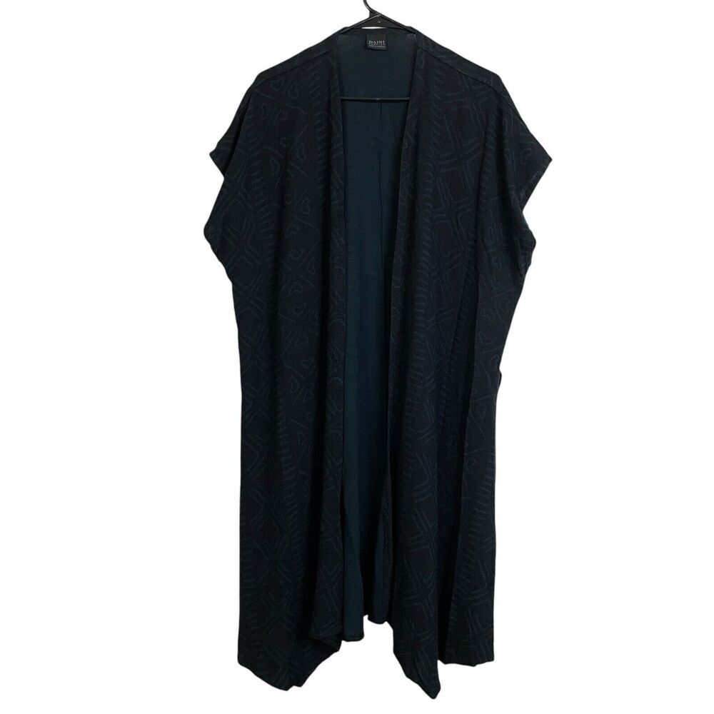 Dairi Fashions Knit Cardigan Sweater Black Moroccan Tribal Long Slits Womens OS